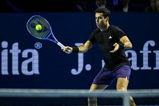 25th October 2025; St. Jakobshalle, Basel, Switzerland; 2025 ATP, Tennis Herren Swiss Indoor Tennis Day 7; Jaume Munar (ESP) in action during the match against Joao Fonseca (BRA) in the semi finals  DavidxEmm