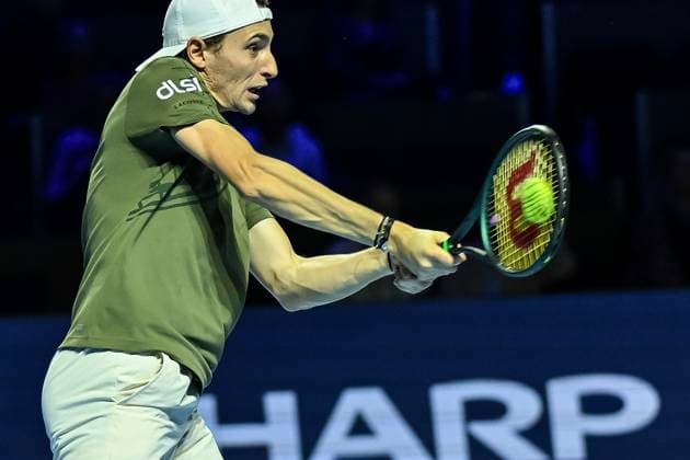 25th October 2025; St. Jakobshalle, Basel, Switzerland; 2025 ATP, Tennis Herren Swiss Indoor Tennis Day 7; Ugo Humbert (FRA) in action during the match against Alejandro Davidovich Fokina (ESP) in the semi finals  DavidxEmm