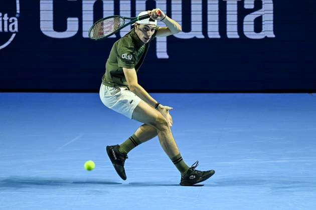 25th October 2025; St. Jakobshalle, Basel, Switzerland; 2025 ATP, Tennis Herren Swiss Indoor Tennis Day 7; Ugo Humbert (FRA) in action during the match against Alejandro Davidovich Fokina (ESP) in the semi finals  DavidxEmm