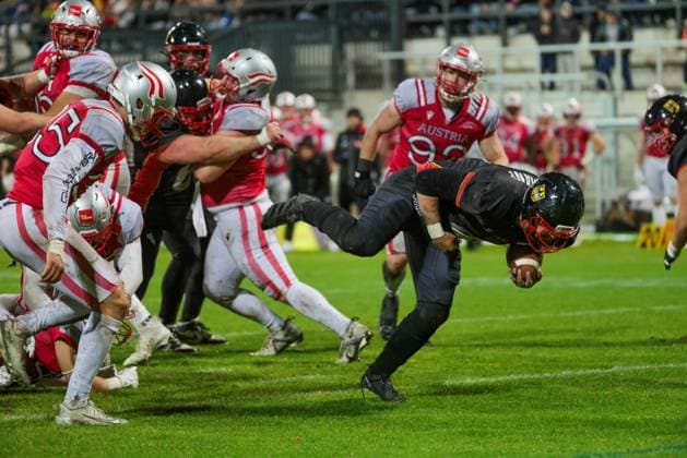 AMERICAN FOOTBALL - IFAF EC, GER vs AUT KREFELD,GERMANY,25.OCT.25 - AMERICAN FOOTBALL - IFAF European Championship, EM, Europameisterschaft Germany vs Austria. Image shows Heiko Bals (GER).  GEPAxpictures xDavidxBitzan