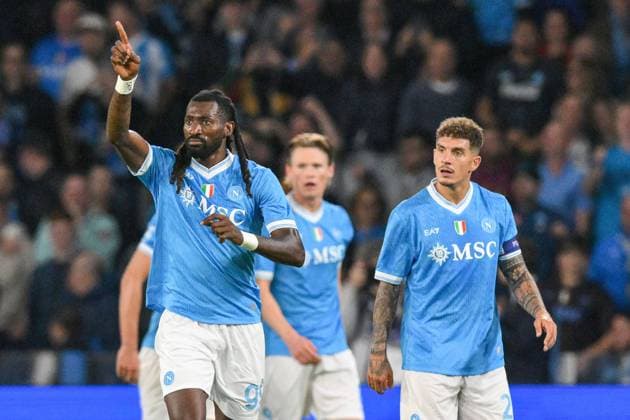 Andre-Frank Zambo Anguissa of SSC Napoli celebrates after scoring his goal in the 67th minute for 3-1 during the match of 8th day of the Serie A Championship between S.S.C. Napoli and FC Inter at the Maradona Stadium on Oct 25, 2025 in Naples, Italy. during SSC Napoli vs Inter - FC Internazionale, Italian soccer Serie A match in Naples, Italy, October 25 2025  Copyright: xRobertoxRamaccia IPAxSportx xipa-agency.netx xx IPA_67072206 IPA_Agency_IPA67072206