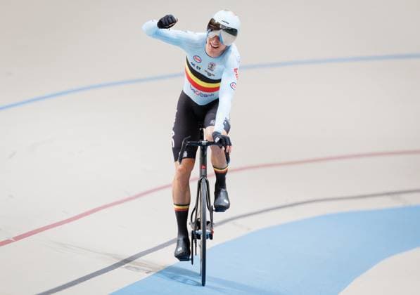 Belgian Lindsay De Vylder celebrates after winning the elimination race of the men s omnium (event 1 4) at the 2025 UCI Track World Championships cycling, in Santiago, Chile, Saturday 25 October 2025. The Track World Championships take place from 22 to 26 October at the Velodromo de Penalolen in Santiago, Chile. BENOITxDOPPAGNE  x137965948x