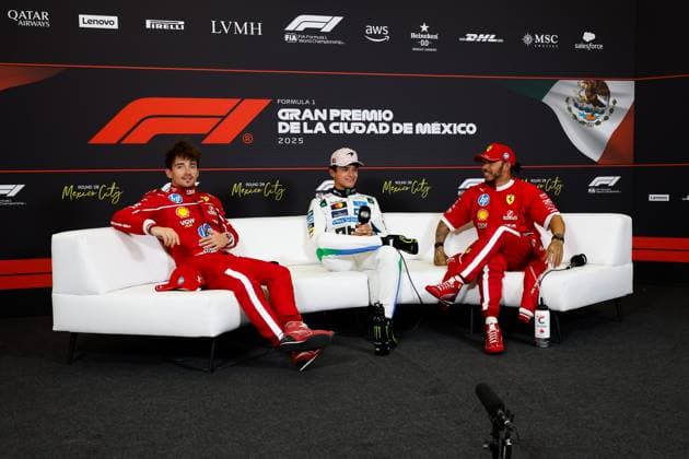 F1 - MEXICO CITY GRAND PRIX 2025 LECLERC Charles (mco), Scuderia Ferrari SF-25, portrait, NORRIS Lando (gbr), McLaren F1 Team MCL39, portrait, HAMILTON Lewis (gbr), Scuderia Ferrari SF-25, portrait in the press conference, PK, Pressekonferenz during the 2025 Formula 1 Mexico City Grand Prix, 20th round of the 2025 FIA Formula One World Championship, WM, Weltmeisterschaft from October 24 to 26, 2025 on the Autodromo Hermanos Rodriguez, in Mexico City, Mexico - Mexico CityMexico  Copyright: xJavierxJimenezx