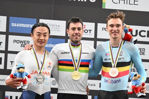 25-10-2025 World Championships Elite Track; Giornata 04; 2025, Movistar; 2025, Japan; 2025, Belgium; Torres Barcelo, Albert; Kuboki, Kazushige; De Wylder, Lindsay; Santiago Del Cile - Velodromo Penalolen; 