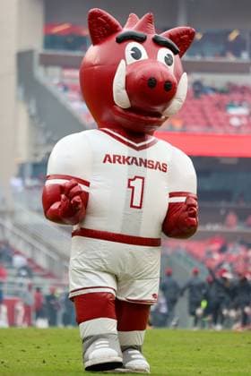 October 25, 2025: A Razorback mascot makes his way off the field following a timeout. Auburn defeated Arkansas 33-24 in Fayetteville, AR. CSM Fayetteville USA - ZUMAcm9_ 20251025_faf_cm9_080 Copyright: xRicheyxMillerx