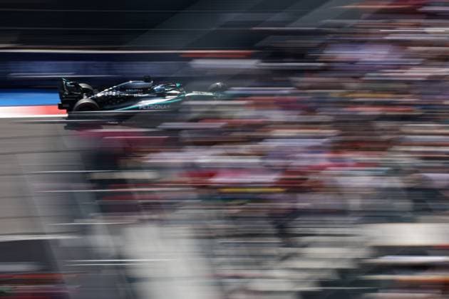 (251026) -- MEXICO CITY, Oct. 26, 2025 -- Mercedes British driver George Russell competes during the practice session of the 2025 Formula One Mexico City Grand Prix at the Hermanos Rodriguez Circuit in Mexico City, Mexico, Oct. 25, 2025. (Photo by Xinhua) (SP)MEXICO-MEXICO CITY-F1-GRAND PRIX-PRACTICE SESSIONS SongxHaiyuan 