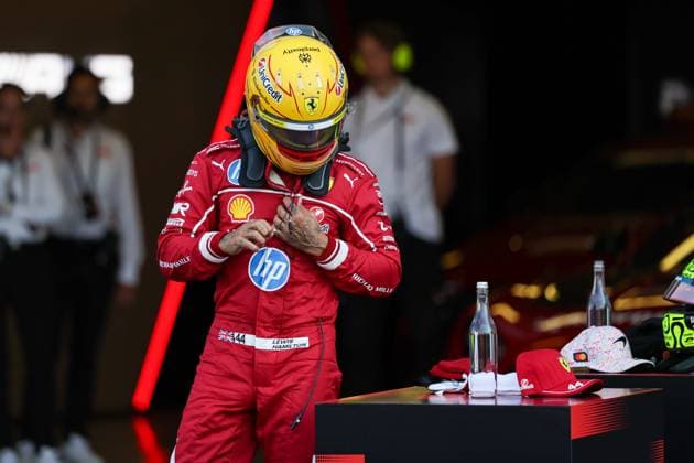 (251026) -- MEXICO CITY, Oct. 26, 2025 -- Ferrari s British driver Lewis Hamilton gets off after the qualifying session of the 2025 Formula One Mexico City Grand Prix at the Hermanos Rodriguez Circuit in Mexico City, Mexico, Oct. 25, 2025. (Photo by Xinhua) (SP)MEXICO-MEXICO CITY-F1-GRAND PRIX-QUALIFYING SESSION SongxHaiyuan 