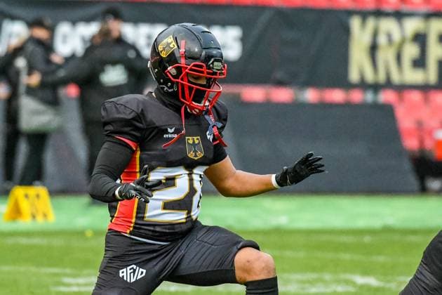 Luca Siebert (Team Germany, 28), Team Austria vs Team Germany, American Football, European Championship, EM, Europameisterschaft Semifinal, Season 2025, 25.10.2025, Krefeld Grotenburg Stadion Germany Copyright: xFootxBowl JUSTxSHOTSx