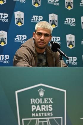 2025 Rolex Paris Masters Carlos Alcaraz (ESP) press conference, PK, Pressekonferenz at the 2025 Rolex Paris Masters at the U Arena in Paris, FRANCE, on October 25, 2025. Photo by Corinne Dubreuil ABACAPRESS.COM Paris France  Copyright: xDubreuilxCorinne ABACAx