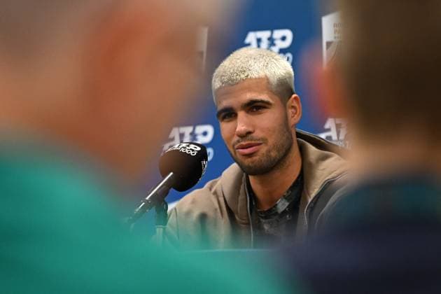 2025 Rolex Paris Masters Carlos Alcaraz (ESP) press conference, PK, Pressekonferenz at the 2025 Rolex Paris Masters at the U Arena in Paris, FRANCE, on October 25, 2025. Photo by Corinne Dubreuil ABACAPRESS.COM Paris France  Copyright: xDubreuilxCorinne ABACAx