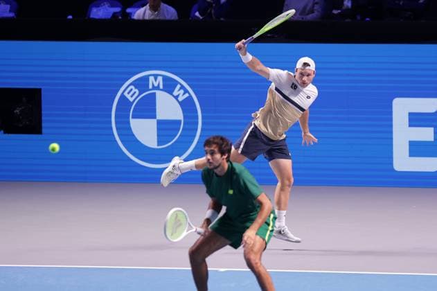TENNIS - ATP, Tennis Herren Erste Bank Open VIENNA,AUSTRIA,26.OCT.25 - TENNIS - ATP World Tour, Erste Bank Open. Image shows Francisco Cabral (POR) and Lucas Miedler (AUT).  GEPAxpictures xWalterxLuger