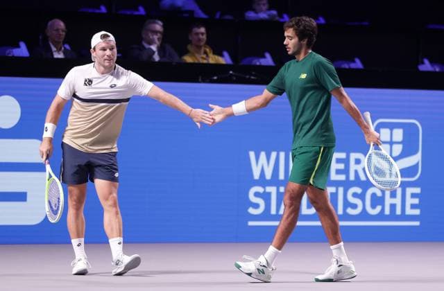 TENNIS - ATP, Tennis Herren Erste Bank Open VIENNA,AUSTRIA,26.OCT.25 - TENNIS - ATP World Tour, Erste Bank Open. Image shows Lucas Miedler (AUT) and Francisco Cabral (POR).  GEPAxpictures xWalterxLuger