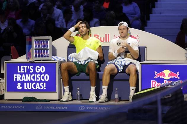 TENNIS - ATP, Tennis Herren Erste Bank Open VIENNA,AUSTRIA,26.OCT.25 - TENNIS - ATP World Tour, Erste Bank Open. Image shows Francisco Cabral (POR) and Lucas Miedler (AUT).  GEPAxpictures xWalterxLuger