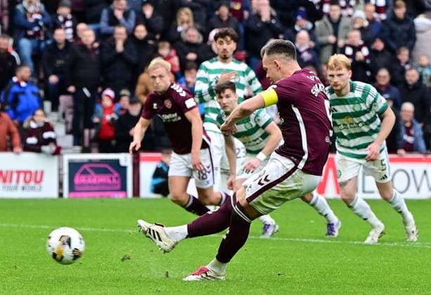 Lawrence Shankland of Heart of Midlothian scores a penalty Heart of Midlothian v Celtic, William Hill Scottish Premiership, Football, Tynecastle Park, Edinburgh, Scotland, UK - 26 Oct 2025Edinburgh Tynecastle Park United Kingdom EDITORIAL USE ONLY No use with unauthorised audio, video, data, fixture lists, club league logos or live services. Online in-match use limited to 120 images, no video emulation. No use in betting, games or single club league player publications. Copyright: xMarkxRunnacles Shutterstockx 15593438dd