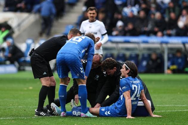 Jean Hugonet 1 FC Magdeburg,24 has to be substituted due to injury 2 Soccer Bundesliga season 2025 2026 1 FC Magdeburg vs Preussen Münster at the Avnet Arena in Magdeburg Action,Soccer,Man,Men,Germany,26 10 2025
