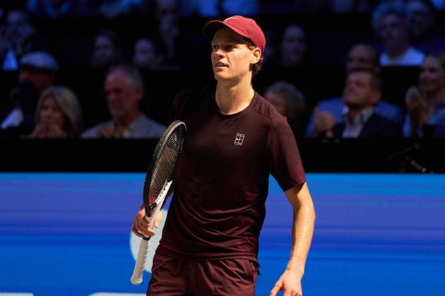 Jannik Sinner of Italy reacts to a point against Alexander Zverev of Germany during the finals match at Erste Bank Open 2025 at Wiener Stadthalle on October 26, 2025 in Vienna, Austria. (Photo by Camilla Stolen, Imago) Vienna Austria Copyright: xCamillaxStolenx L1077266