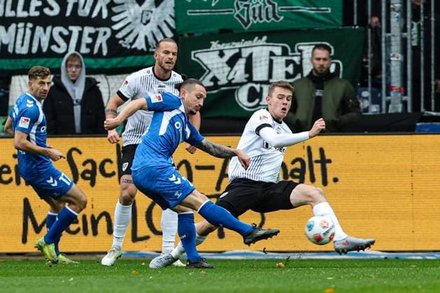 Goalscorer Baris Atik 1 FC Magdeburg,23 scores for 1 0, the goal is disallowed for offside 2 Soccer Bundesliga Season 2025 2026 1 FC Magdeburg vs Preussen Münster at the Avnet Arena in Magdeburg Action,Soccer,Man,Men,Germany,26 10 2025