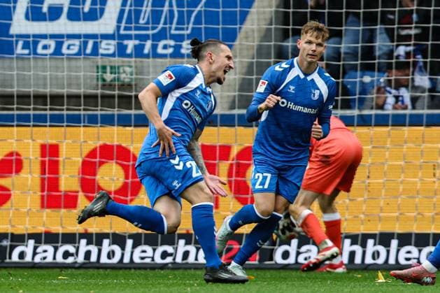 Goal celebration Goal scorer Baris Atik 1 FC Magdeburg,23 scores to 1 0, the goal is not given because of offside 2 Soccer Bundesliga season 2025 2026 1 FC Magdeburg vs Preussen Münster at the Avnet Arena in Magdeburg Action,Soccer,Man,Men,Germany,26 10 2025