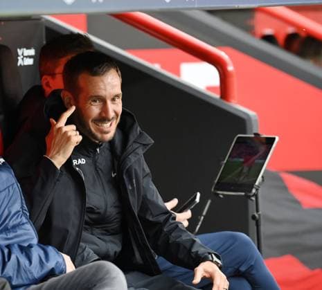 Coach Julian Schuster SC Freiburg 26 10 2025, Soccer 1 Bundesliga, Season 2025 2026, 8 Matchday, Bayer 04 Leverkusen SC Freiburg DFL regulations prohibit any use of photographs as image sequences and or quasi video Leverkusen BayArena Nordrhein Westfalen Germany Team2