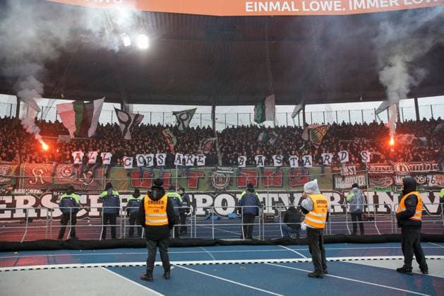 26 10 2025, xtgx, Soccer 2 Bundesliga, Eintracht Braunschweig Hannover 96 v l symbol photo, symbol image, symbol fans, spectators, audience, tribute banner banner All cops are Bastards DFL DFB REGULATIONS PROHIBIT ANY USE OF PHOTOGRAPHS as IMAGE SEQUENCES and or QUASI VIDEO Braunschweig