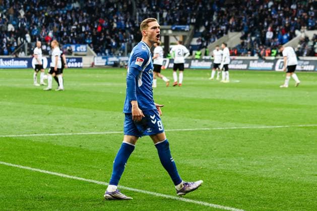 Goal celebration Goalscorer Maximilian Breunig 1 FC Magdeburg,9 scores from penalty kick to 1 0 2 Soccer Bundesliga Season 2025 2026 1 FC Magdeburg vs Preussen Münster at the Avnet Arena in Magdeburg Action,Soccer,Man,Men,Germany,26 10 2025