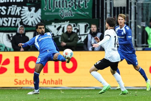 Rayan Ghrieb 1 FC Magdeburg,29 2 Soccer Bundesliga Season 2025 2026 1 FC Magdeburg vs Preussen Münster at the Avnet Arena in Magdeburg Action,Soccer,Man,Men,Germany,26 10 2025