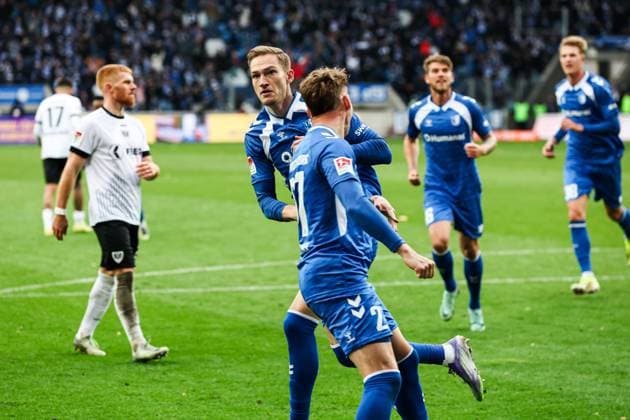 Goal celebration Goalscorer Maximilian Breunig 1 FC Magdeburg,9 scores from penalty kick to 1 0 2 Soccer Bundesliga Season 2025 2026 1 FC Magdeburg vs Preussen Münster at the Avnet Arena in Magdeburg Action,Soccer,Man,Men,Germany,26 10 2025