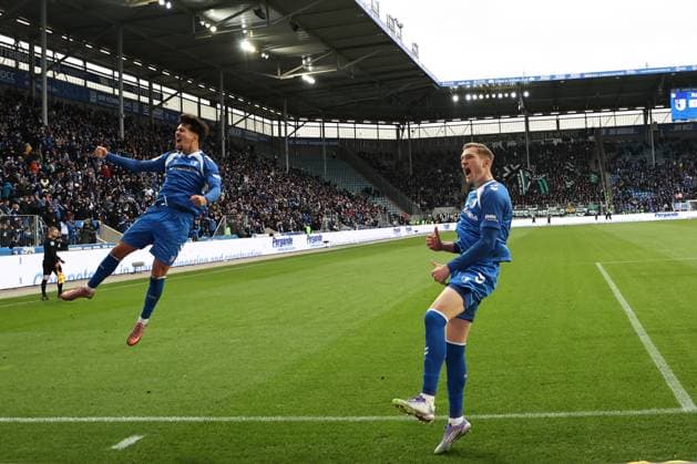 Goalscorer Maximilian Breunig r ,1 FC Magdeburg,9 scores from penalty kick to 1 0 with Laurin Ulrich 1 FC Magdeburg,8 2 Soccer Bundesliga Season 2025 2026 1 FC Magdeburg vs Preussen Münster at the Avnet Arena in Magdeburg Action,Soccer,Man,Men,Germany,26 10 2025