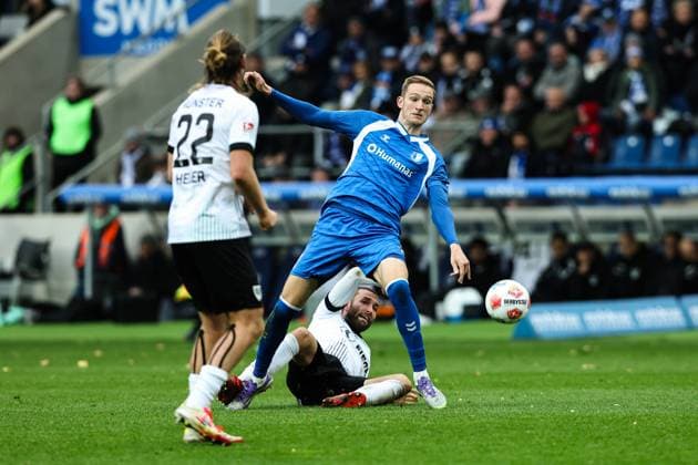 Maximilian Breunig 1 FC Magdeburg,9 vs Rico Preissinger Preißinger Preussen Münster,21 2 Soccer Bundesliga Season 2025 2026 1 FC Magdeburg vs Preussen Münster at the Avnet Arena in Magdeburg Action,Soccer,Man,Men,Germany,26 10 2025