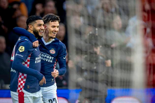 PSV Eindhoven midfielder Ismael Saibari celebrating the goal during the match SC Feyenoord Rotterdam vs PSV Eindhoven at the Stadium de Kuip for the Dutch Vriendenloterij Eredivisie season 2025-2026 in ROTTERDAM, Netherlands on 26 oktober 2025, (photo by Marcel van Dorst EYE4images DeFodi Images) PSV Eindhoven midfielder Ismael Saibari celebrating the goal during the match SC Feyenoord Rotterdam vs PSV Eindhoven at the Stadium de Kuip for the Dutch Vriendenloterij Eredivisie season 2025 2026 in ROTTERDAM, Netherlands on 26 oktober 2025, photo by Marcel van Dorst EYE4images DeFodi Images