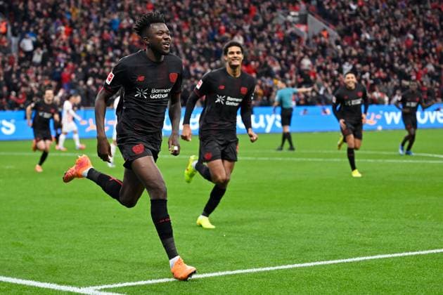 Leverkusen, Bayarena, 26 10 25, GER, Herren, 1 Bundesliga, Saison 2025 2026, Bayer 04 Leverkusen SC Freiburg Bild Edmond TAPSOBA Leverkusen jubilates after his goal for 2 0 Only for editorial use DFL regulations prohibit any use of photographs as image sequences and or quasi video Nordrhein Westfalen Germany