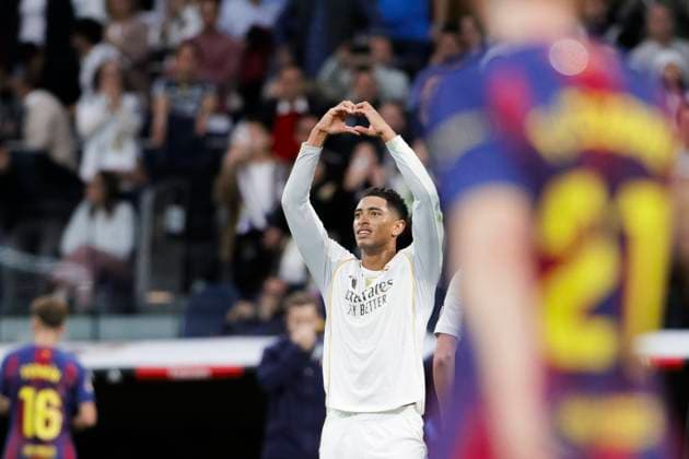 La liga - Real Madrid vs Barcelona MADRID, SPAIN - October 26:Jude Bellingham of Real Madrid celebrates a goal during the Laliga 2025 26 match between Real Madrid and Barcelona at Santiago Bernabeu Stadium. (Photo by Guille Martinez f22photo) Madrid Santiago Bernabeu Stadium Spain Copyright: xGuillermoxMartinezx