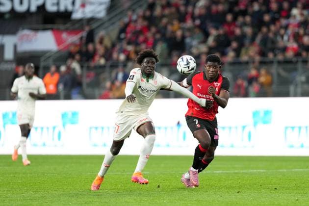 Stade Rennais FC v OGC Nice - Ligue 1 McDonald s 2025 2026 37 Kojo PEPRAH OPPONG (ogcn) - 07 Breel EMBOLO (srfc) during the Ligue 1 McDonald s match between Rennes and Nice at Roazhon Park on October 26, 2025 in Rennes, France. Rennes France  Copyright: xFEPx 776348174