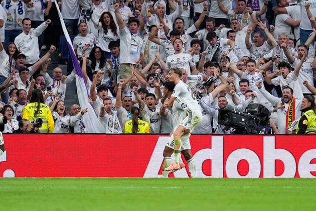 October 26, 2025, Madrid, Madrid, Spain: Jude Bellingham of Real Madrid CF celebrates a goal during the Spanish League, LaLiga EA Sports, football match played between Real Madrid C.F. and FC Barcelona, Barca at Santiago Bernabeu stadium on October 26, 2025, in Madrid, Spain. Madrid Spain - ZUMAa181 20251026_zaa_a181_133 Copyright: xDennisxAgyemanx