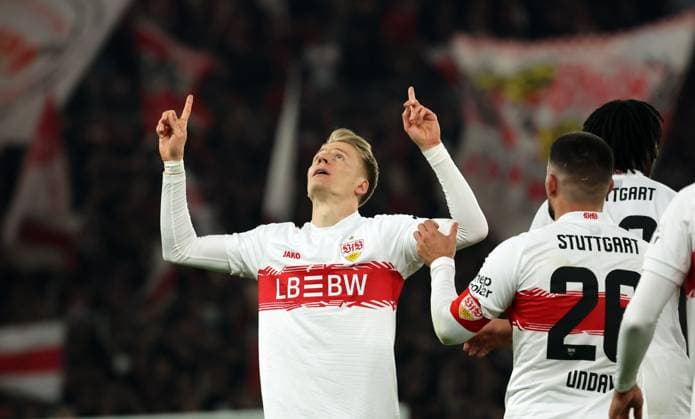 26 10 25 VfB Stuttgart 1 FSV Mainz 05 Germany, Stuttgart, 26 10 2025, Football, Bundesliga, Season 2025 2026, VfB Stuttgart 1 FSV Mainz 05 Chris Führich VfB Stuttgart Jubel Tor 1 1 Führich