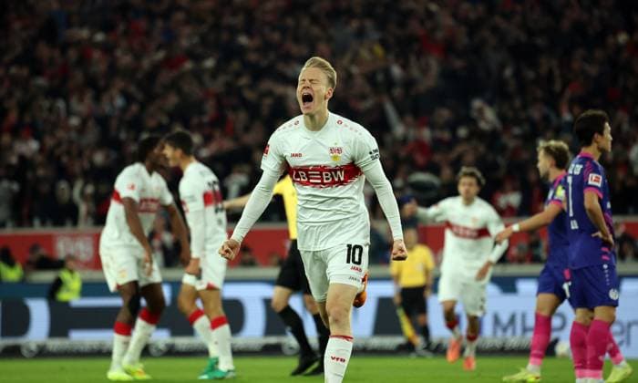 26 10 25 VfB Stuttgart 1 FSV Mainz 05 Germany, Stuttgart, 26 10 2025, Football, Bundesliga, Season 2025 2026, VfB Stuttgart 1 FSV Mainz 05 Chris Führich VfB Stuttgart Jubel Tor 1 1 Führich