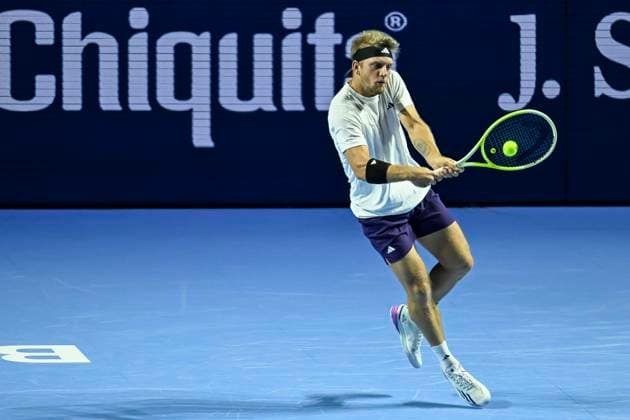 26th October 2025; St. Jakobshalle, Basel, Switzerland; 2025 ATP, Tennis Herren Swiss Indoor Tennis Final Day; Alejandro Davidovich Fokina (ESP) in action during the match against Joao Fonseca (BRA) in the final  DavidxEmm