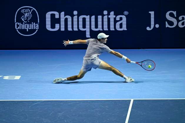 26th October 2025; St. Jakobshalle, Basel, Switzerland; 2025 ATP, Tennis Herren Swiss Indoor Tennis Final Day; Joao Fonseca (BRA) in action during the match against Alejandro Davidovich Fokina (ESP) in the final  DavidxEmm