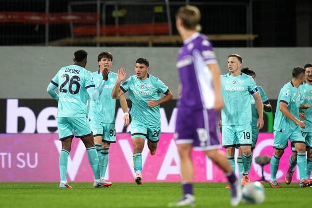 Bologna s Nicolo Cambiaghi celebrates after scoring the 0-2 goal for his team during the Serie A soccer match between Fiorentina and Bologna at the Artemio Franchi Stadium in Florence, north Italy - Sunday, October 26, 2025 -  Copyright: xMassimoxPaolone LaPressex