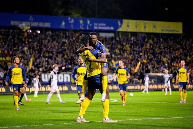 Royale Union Saint-Gilloise v Sint-Truidense VV - Jupiler Pro League BRUSSELS, BELGIUM - OCTOBER 26 : David Promise Oluwatobi forward of Union Saint-Gilloise celebrates during the Jupiler Pro League match between Royale Union Saint-Gilloise and Sint-Truidense VV on October 26, 2025 in Brussels, Belgium, 26 10 2025  Copyright: xTomasxSiskx
