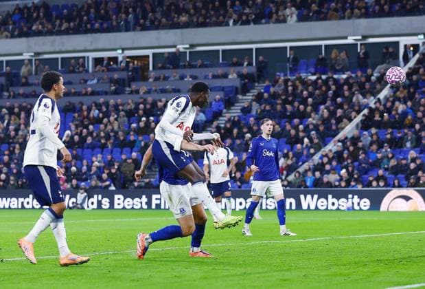 Pape Matar Sarr of Tottenham Hotspur scores a goal to make it 0-3 Everton v Tottenham Hotspur, Premier League, Football, Hill Dickinson Stadium, Liverpool, UK - 26 Oct 2025Liverpool Hill Dickinson Stadium United Kingdom EDITORIAL USE ONLY No use with unauthorised audio, video, data, fixture lists, club league logos or live services. Online in-match use limited to 120 images, no video emulation. No use in betting, games or single club league player publications. Copyright: xMattxWest Shutterstockx 15593518as