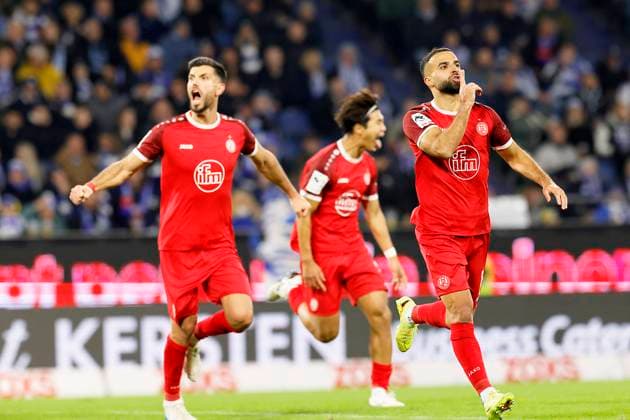 Soccer 3 Liga, Matchday 12, Season 2025 2026, MSV Duisburg Rot Weiss Essen on 26 10 2025 at the Schauinsland Reisen Arena in Duisburg Ramin Safi Rot Weiss Essen Goal celebration Rot Weiss Essen