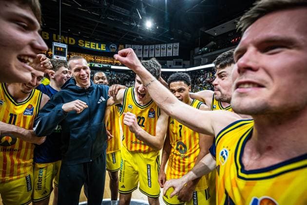 Basketball Berlin 26 10 2025 Season 2025 2026 easyCredit BBL 1 Bundesliga Men, Men Alba Berlin FC Bayern Munich Basketball Jubel Alba