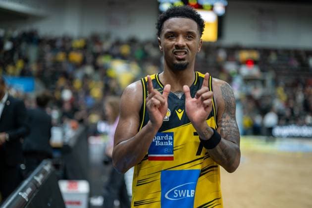 Elijah Hughes MHP RIESEN Ludwigsburg, 07 , positive emotions, GER, MHP RIESEN Ludwigsburg vs ratiopharm ulm, easycredit BBL, Basketball, Bundesliga, Matchday 5, Season 2025 2026, 26 10 2025, GER, MHP RIESEN Ludwigsburg vs ratiopharm ulm, easycredit BBL, Basketball, Bundesliga, Matchday 5, Season 2025 2026, 26 10 2025 Ludwigsburg Copyright: xEibner-Pressefoto SaschaxWaltherx EP_EER