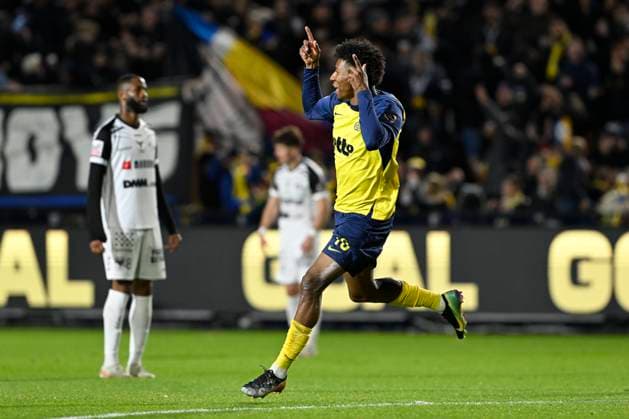 Royale Union Saint-Gilloise v Sint-Truidense VV - Jupiler Pro League BRUSSELS, BELGIUM - OCTOBER 26 : Rodriguez Cortez Kevin Jose forward of Union Saint-Gilloise celebrates scoring a goal during the Jupiler Pro League match between Royale Union Saint-Gilloise and Sint-Truidense VV on October 26, 2025 in Brussels, Belgium, 26 10 2025 Brussels Belgium  Copyright: xDhax