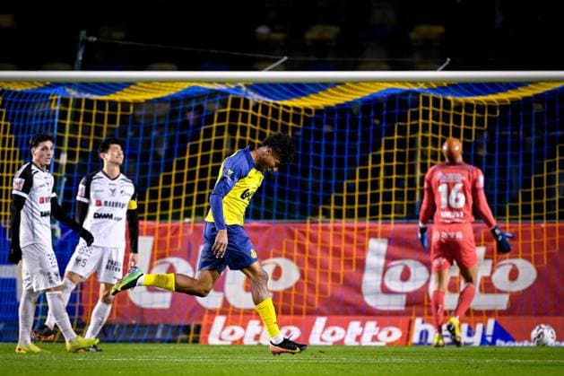 Royale Union Saint-Gilloise v Sint-Truidense VV - Jupiler Pro League BRUSSELS, BELGIUM - OCTOBER 26 : Rodriguez Cortez Kevin Jose forward of Union Saint-Gilloise celebrates after scoring a goal to make it 1-0 during the Jupiler Pro League match between Royale Union Saint-Gilloise and Sint-Truidense VV on October 26, 2025 in Brussels, Belgium, 26 10 2025  Copyright: xTomasxSiskx