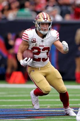 October 26, 2025, Houston, Texas, U.S: San Francisco 49ers running back Christian McCaffrey (23) carries the ball upfield during the third quarter of the NFL, American Football Herren, USA game between the Houston Texans and the San Francisco 49ers at NRG Stadium in Houston, TX on October 26, 2025. Houston U.S - ZUMAw137 20251026_aap_w137_068 Copyright: xErikxWilliamsx