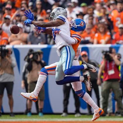 October 26, 2025: Denver Broncos cornerback Pat Surtain II (2) breaks up a pass in the end zone intended for Dallas Cowboys wide receiver George Pickens (3) in the first half of the football game between the Denver Broncos and Dallas Cowboys. CSM. - ZUMAc04_ 20251026_zma_c04_199 Copyright: xDerekxRegensburgerx