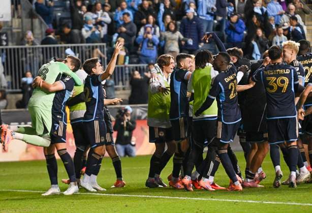 October 26, 2025, Chester, Pennsylvania, United States: Philadelphia Union players celebrate winning the shoot out and the match against the Chicago Fire at Subaru Park in Chester PA Chester United States - ZUMArf1_ 20251026_zaf_rf1_013 Copyright: xRickyxFitchettx