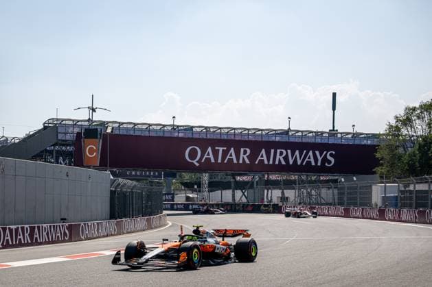 MEXICO CITY, MEXICO: Lando Norris, racing for the McLaren F1 team during the 2025 Formula 1 Mexico City Grand Prix at the Autodromo Hermanos Rodriguez in Mexico City, Mexico